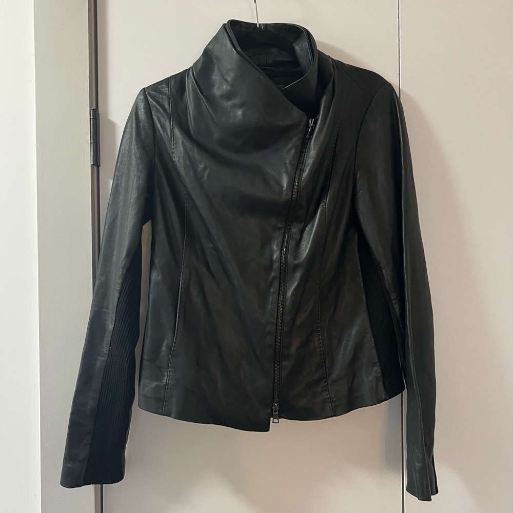 Vince black leather jacket size L